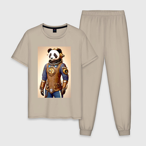 Мужская пижама Cool panda - steampunk - neural network / Миндальный – фото 1