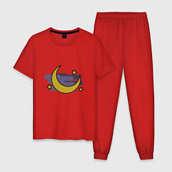Пижама хлопковая мужская Месяц и звезды, цвет: красный