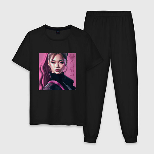 Мужская пижама Blackpink Jennie рисунок портрет / Черный – фото 1