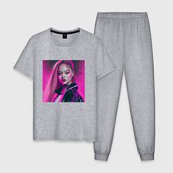 Пижама хлопковая мужская Blackpink Lisa аниме рисунок, цвет: меланж