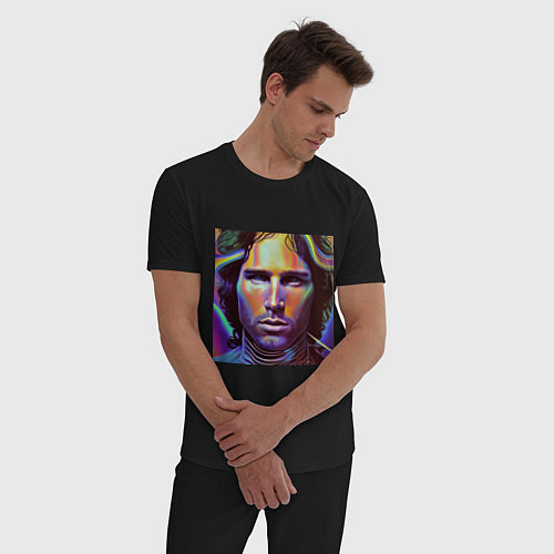Мужская пижама Jim Morrison neon portrait art / Черный – фото 3
