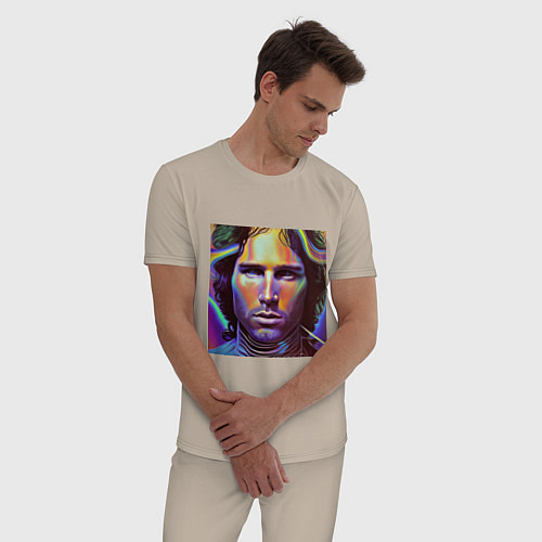 Мужская пижама Jim Morrison neon portrait art / Миндальный – фото 3