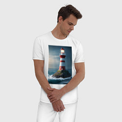 Пижама хлопковая мужская Маяк в море, цвет: белый — фото 2