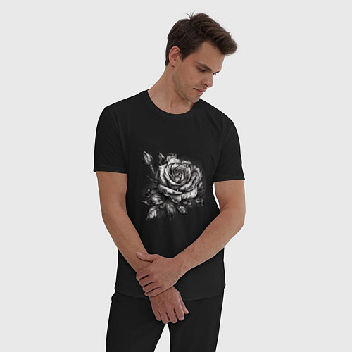 Мужская пижама Роза нарисованная карандашом / Черный – фото 3