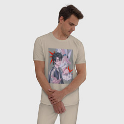 Пижама хлопковая мужская Link Click Агент времени, цвет: миндальный — фото 2
