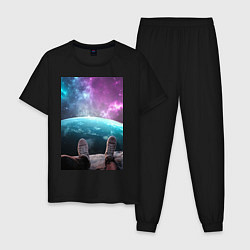 Пижама хлопковая мужская Шаг в космосе, цвет: черный