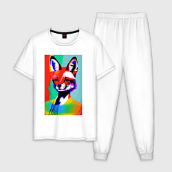 Пижама хлопковая мужская Портрет лисички - поп-арт - нейросеть, цвет: белый