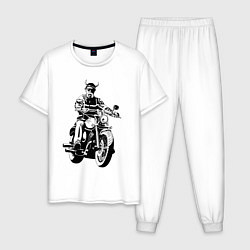 Пижама хлопковая мужская Biker horns, цвет: белый