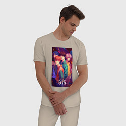 Пижама хлопковая мужская BTS anime kpop style, цвет: миндальный — фото 2