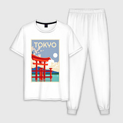 Пижама хлопковая мужская Tokyo - japan, цвет: белый
