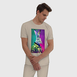 Пижама хлопковая мужская Неоновый модный заяц - нейросеть, цвет: миндальный — фото 2
