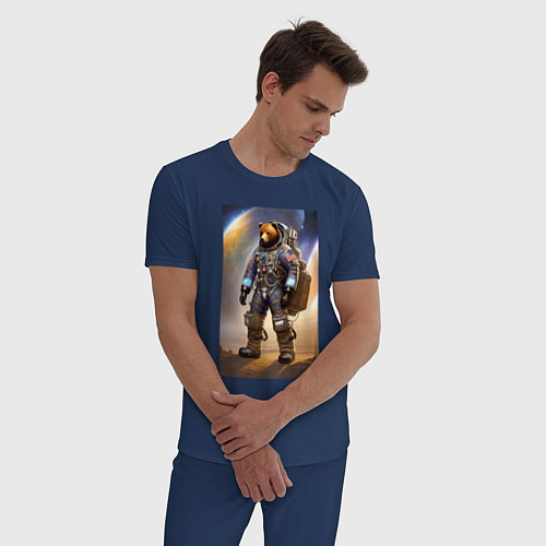 Мужская пижама Медведь бравый космонавт - нейросеть / Тёмно-синий – фото 3