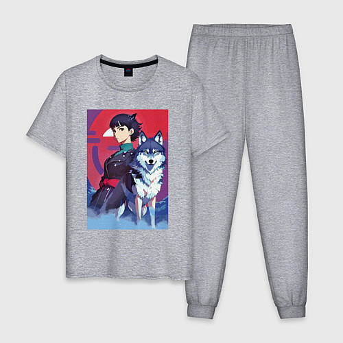 Мужская пижама Девочка со своим другом волком - аниме / Меланж – фото 1