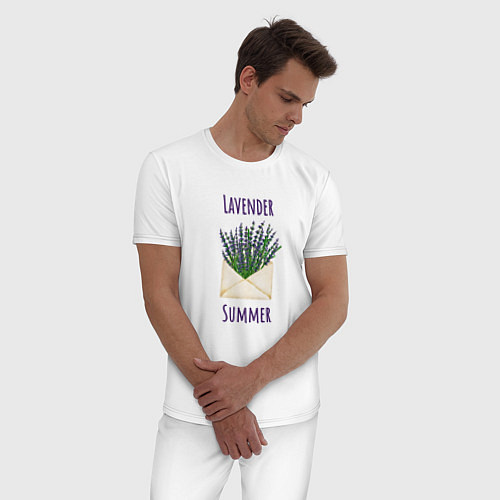 Мужская пижама Lavender Summer - букет лаванды в конверте / Белый – фото 3