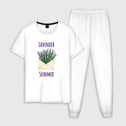 Пижама хлопковая мужская Lavender Summer - букет лаванды в конверте, цвет: белый