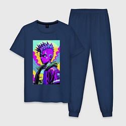 Пижама хлопковая мужская Барт Симпсон - фантазия - поп-арт, цвет: тёмно-синий
