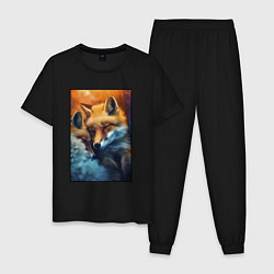 Пижама хлопковая мужская Милые лисички, цвет: черный
