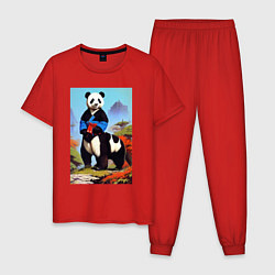 Пижама хлопковая мужская Пандатавр - шутка - нейросеть, цвет: красный