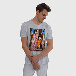 Пижама хлопковая мужская Barbenheimer барбигеймер, цвет: меланж — фото 2