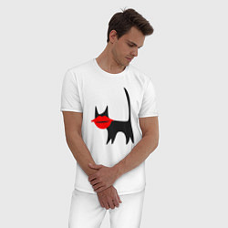 Пижама хлопковая мужская Кот губастик, цвет: белый — фото 2