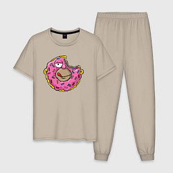 Пижама хлопковая мужская Гомер пончик, цвет: миндальный