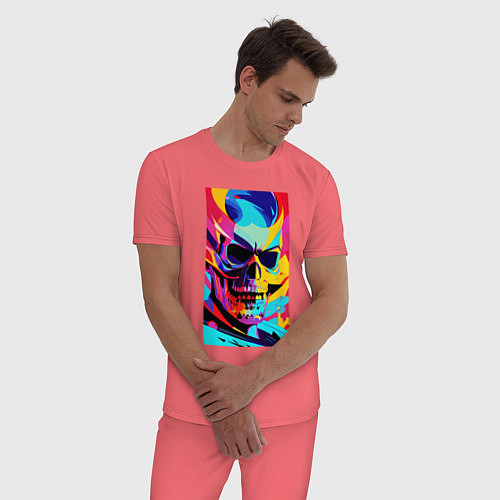 Мужская пижама Cool skull - pop art / Коралловый – фото 3