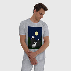 Пижама хлопковая мужская Олень под луной, цвет: меланж — фото 2