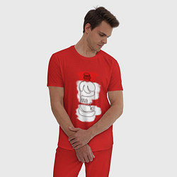 Пижама хлопковая мужская Молоко, цвет: красный — фото 2