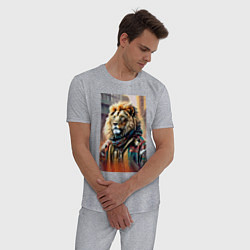 Пижама хлопковая мужская Лев в драной куртке - хиппи, цвет: меланж — фото 2