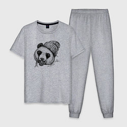 Пижама хлопковая мужская Панда хипстер, цвет: меланж