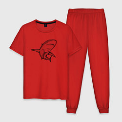 Пижама хлопковая мужская Акула shark, цвет: красный