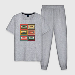 Пижама хлопковая мужская Коллекция ретро аудиокассет, цвет: меланж
