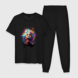 Пижама хлопковая мужская Эйнштейн с языком в краске, цвет: черный