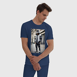 Пижама хлопковая мужская Модный городской волчара - нейросеть, цвет: тёмно-синий — фото 2