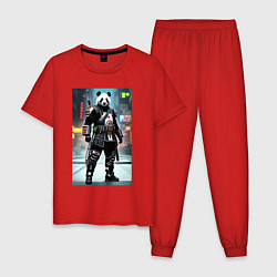 Пижама хлопковая мужская Panda cyber samurai, цвет: красный