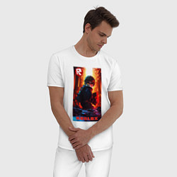 Пижама хлопковая мужская Roblox fire background, цвет: белый — фото 2