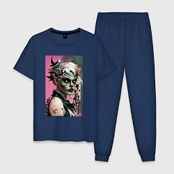 Пижама хлопковая мужская Halloween makeup - horror, цвет: тёмно-синий