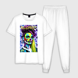 Пижама хлопковая мужская Хэллоуин - обложка журнала - поп-арт, цвет: белый