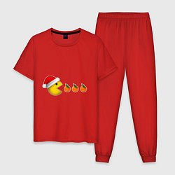 Пижама хлопковая мужская Новогодний пэкмэн с мандаринами, цвет: красный
