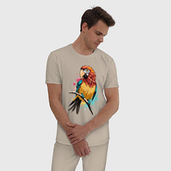 Пижама хлопковая мужская Акварельный попугай, цвет: миндальный — фото 2