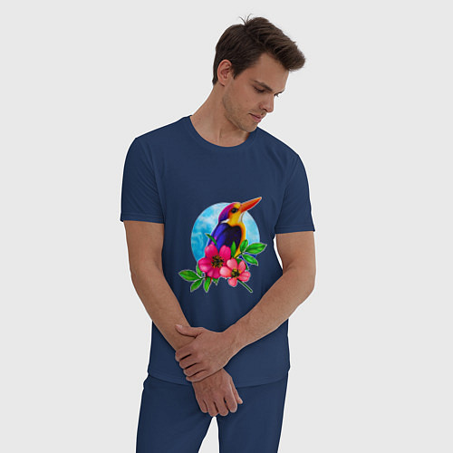 Мужская пижама Тропическая птица в цветах / Тёмно-синий – фото 3