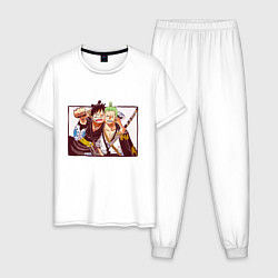 Пижама хлопковая мужская Луффи и Ророноа Зоро - Ван пис, цвет: белый