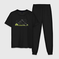 Пижама хлопковая мужская Горы да лес, цвет: черный