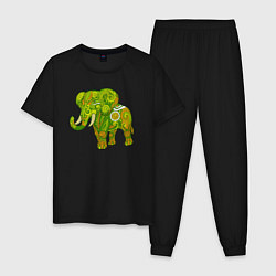 Пижама хлопковая мужская Зелёный слон, цвет: черный