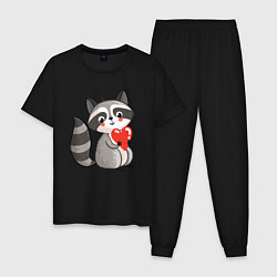 Пижама хлопковая мужская Енотик с сердцем, цвет: черный