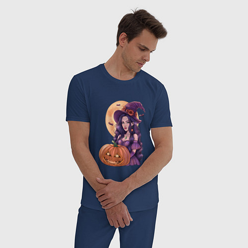 Мужская пижама Хэллоуин - ведьма с тыквой / Тёмно-синий – фото 3