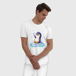 Пижама хлопковая мужская Пингвин на льдине, цвет: белый — фото 2
