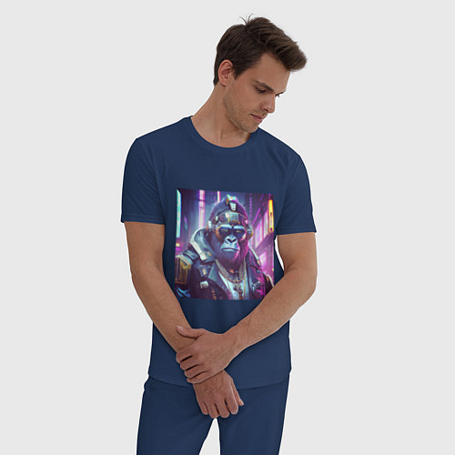 Мужская пижама Горилла в стиле киберпанк / Тёмно-синий – фото 3