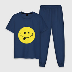 Пижама хлопковая мужская Круглый желтый смайл, цвет: тёмно-синий