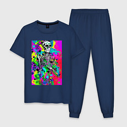 Пижама хлопковая мужская Funny skeleton - pop art, цвет: тёмно-синий